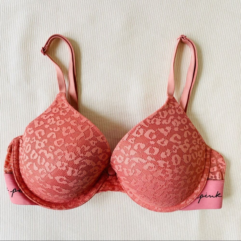 Victorias Secret Pink Womens Bra Wear Everywhere Tshirt Lined Underwire Lace 32C